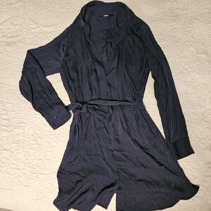 Chic Navy Long-Sleeve Shirt Dress